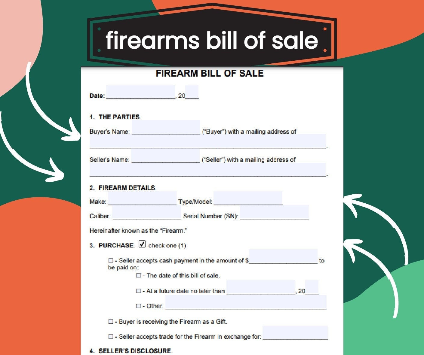 Firearm gun Bill of Sale Form Firearms Bill of Sale Etsy India