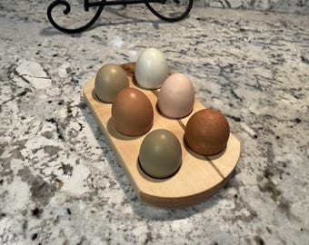 6 Egg Farm Egg Holder ~  SOLID Maple Wood ~ Farmhouse Countertop Display