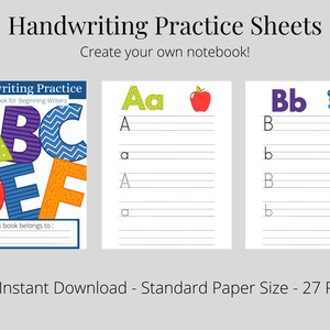 Printable Alphabet Writing Pages Practice Sheets - Pre-school - Kindergarten - Homeschool - PDF Instant Download