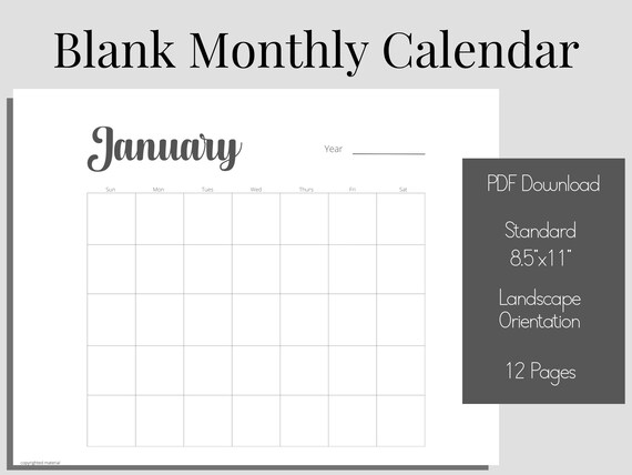 Printable Blank 12 Month Calendar Perpetual | Etsy