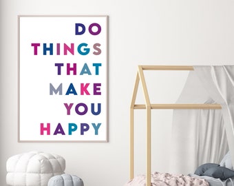 Mental Health Art Print: Playroom Decor, Happy Quote (Digital Download)