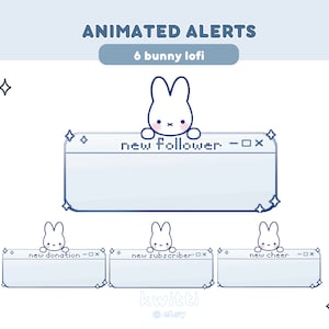 x6 Animated Cute Bunny Plush Twitch Alerts | Y2k Aesthetic Soft Pastel Kawaii Plushie Uwu Lofi Rabbit Alerts | Stream Panels
