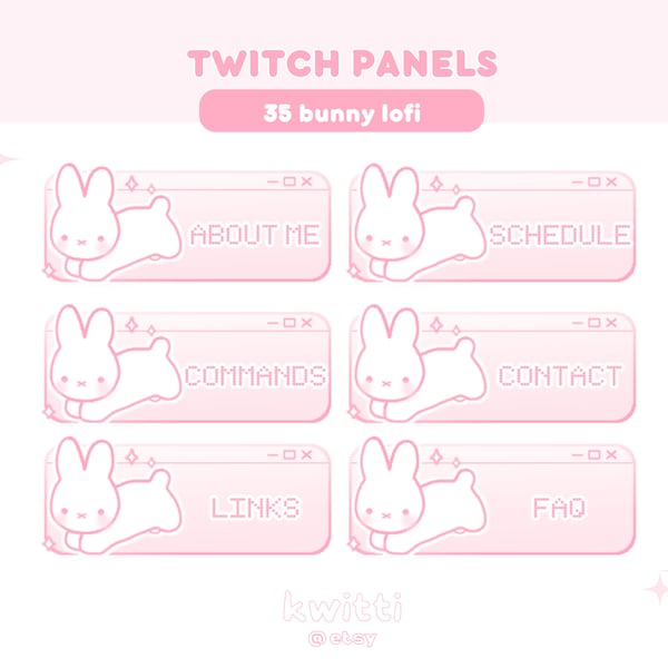 x35 Cute White Bunny Plush Twitch Panels | Pink Lofi Soft Pastel Kawaii Y2k Aesthetic Plushie Sparkly Rabbit Panels | Stream Panels