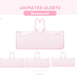 x6 Animated Cute Pink Bunny Plush Twitch Alerts | Y2k Aesthetic Soft Pastel Kawaii Plushie Uwu Lofi Rabbit Alerts | Stream Panels