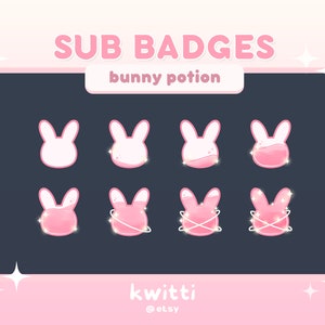 pink bunny rabbit liquid potion sub bit badges | kawaii cute magic bottle stream | twitch discord