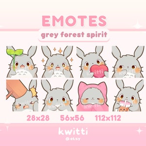 Fluffy Grey Forest Spirit Animal Twitch Emotes Plush Kawaii | Cute Twitch Stream Graphics Discord