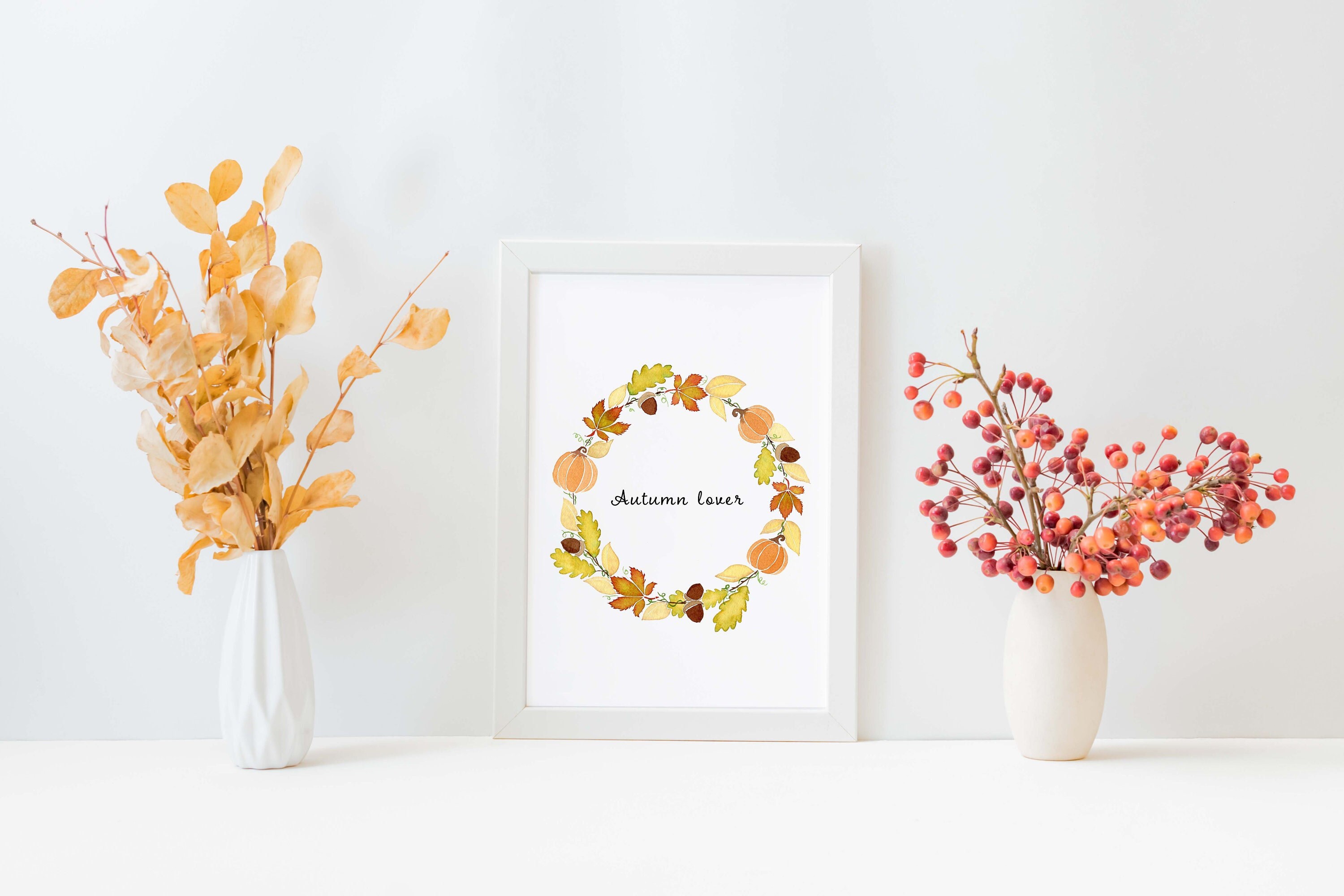 Affiche Florale Personnalisée - Carte Automne Feuille & Citrouilles Décoration Murale Affiche à Offr