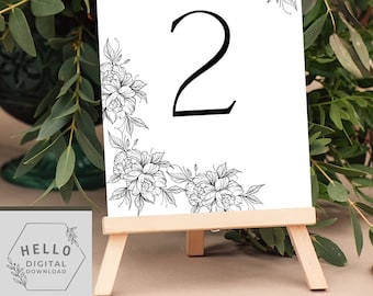 Numeri di tabella delle decorazioni per eventi 1 - 10 Floreale in bianco e nero [DOWNLOAD DIGITALE]