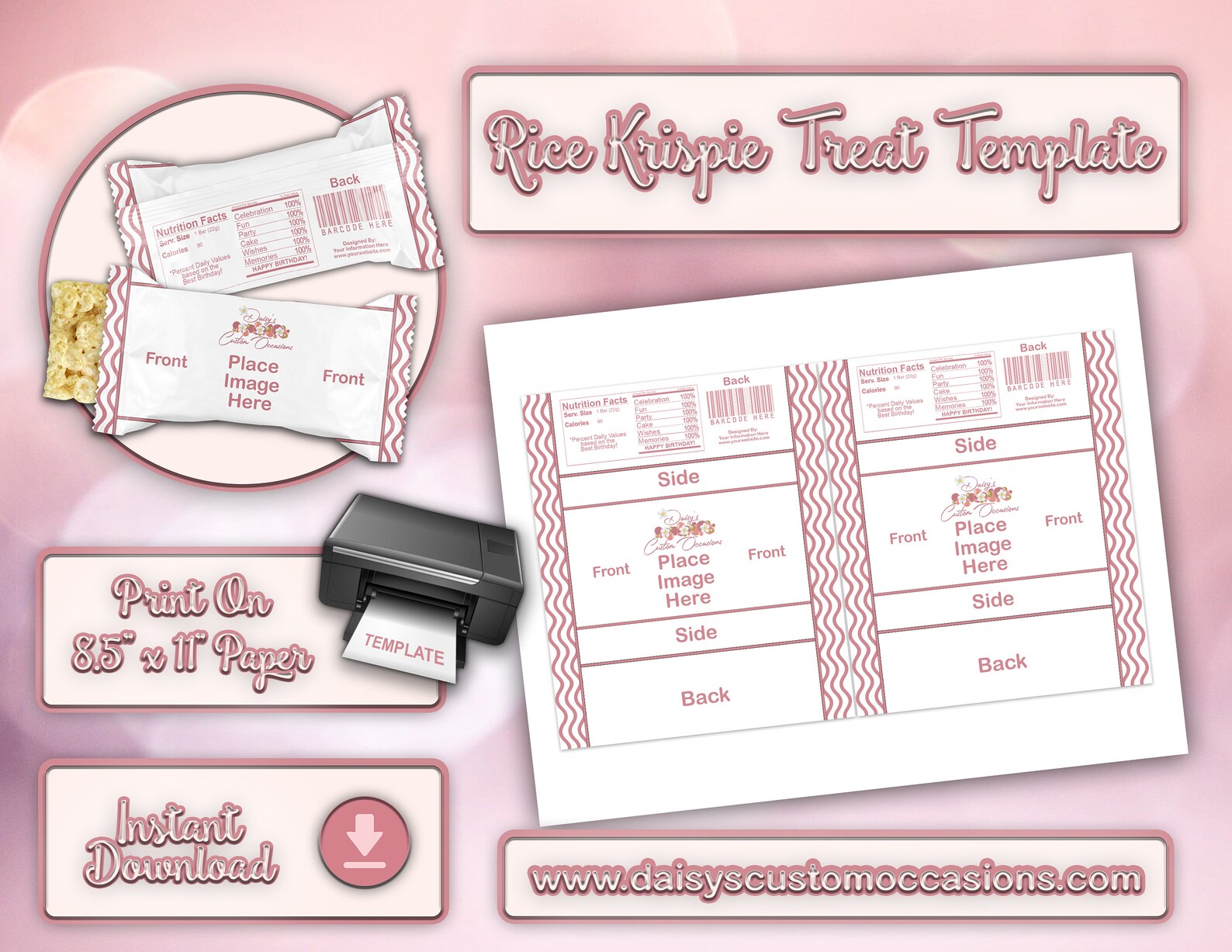 Rice Krispie Treat Template 0.78oz Snack Template Blank | Etsy