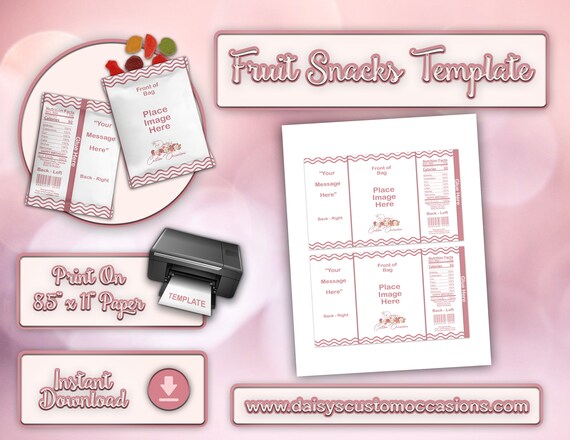 Fruit Snacks Template Snack Template Blank Party Favor | Etsy