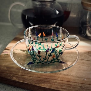 Rainbow fields : Glass tea cup and saucer - Glass Art