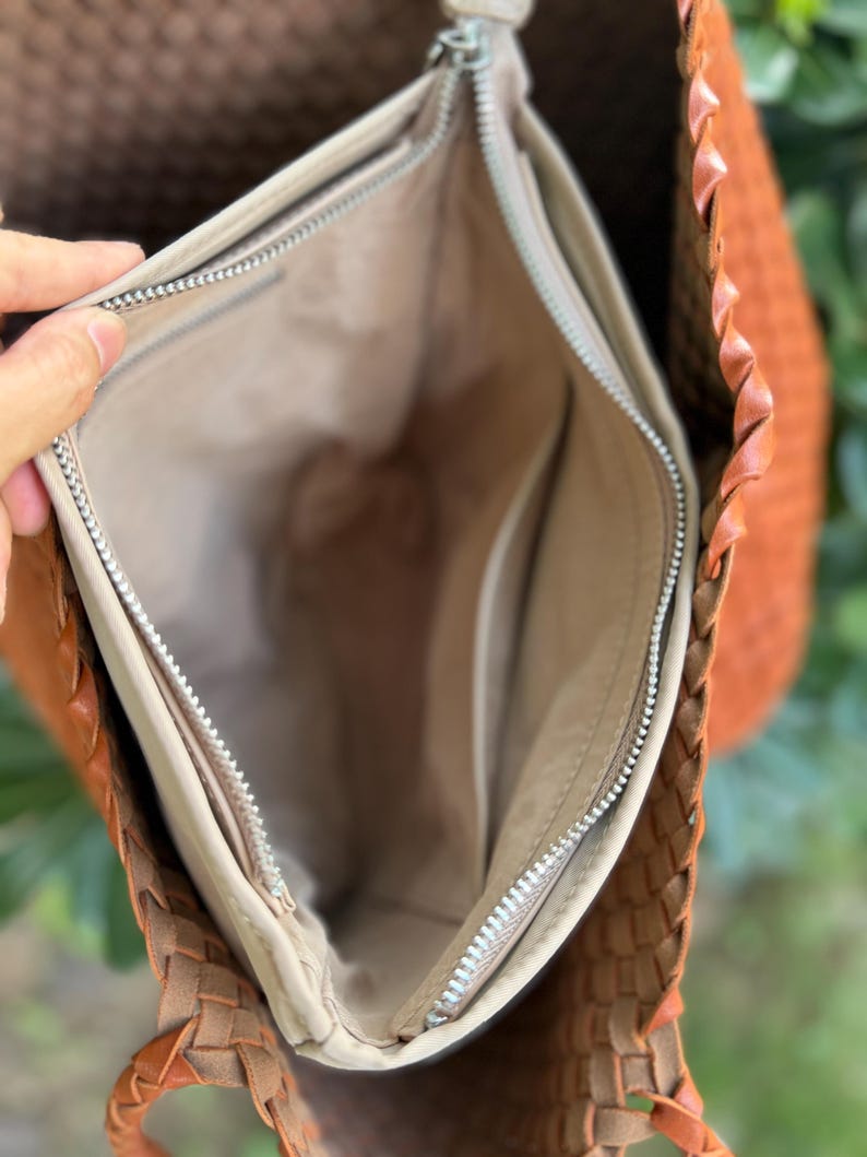 Handmade woven handbag, oversized commuter shoulder bag image 16