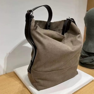Handgefertigte Segeltuchtasche Große Beuteltasche Einschulter Ledertasche Große Pendeltasche