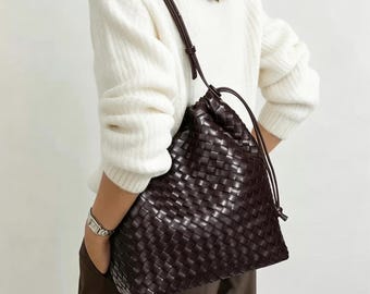 Handmade Woven Bucket Bag,, Boho Shoulder Bag for Women, Everyday Tote Purse, Gift for Her