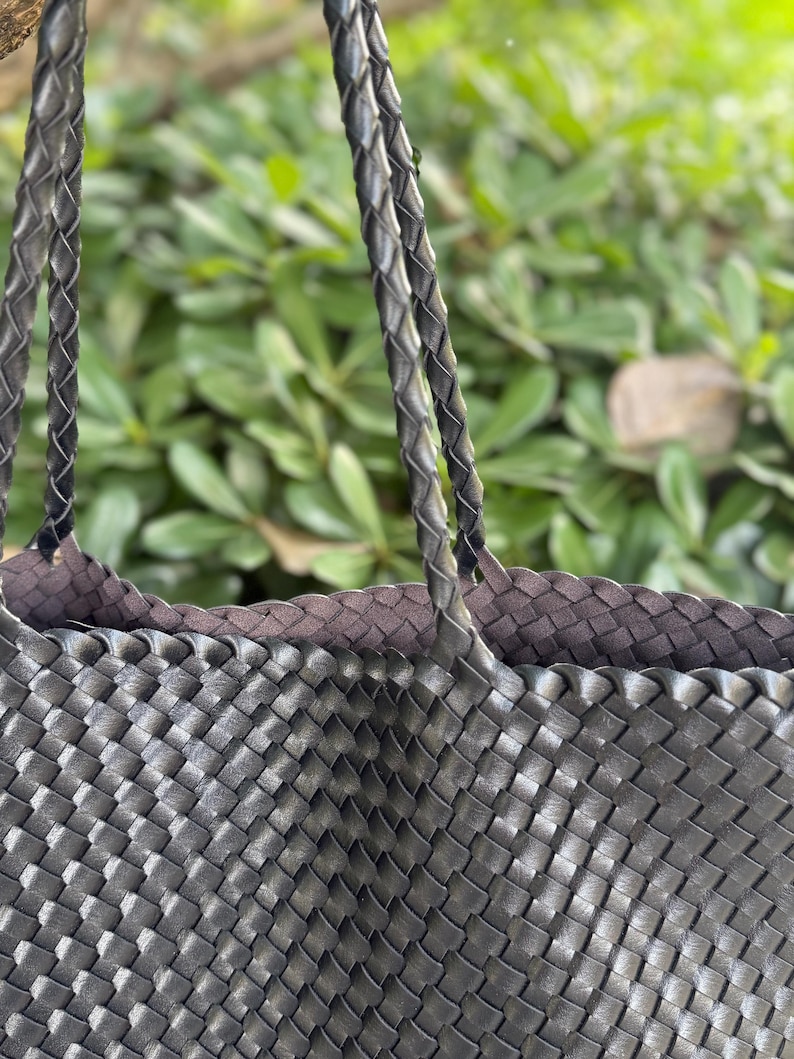 Handmade woven handbag, oversized commuter shoulder bag image 14