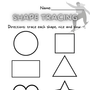 Shape Tracing- Skateboard-Themed Shape Drawing Practice- Instant Download