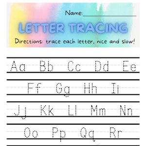 Alphabet Tracing- Rainbow letter practice- Instant Download