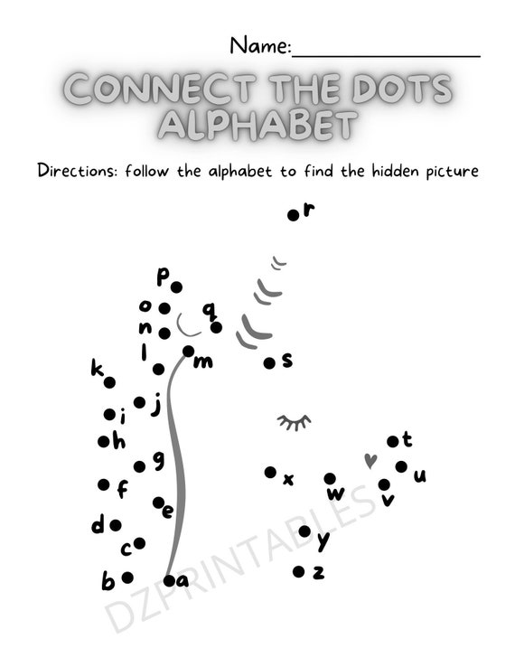 unicorn connect the dots alphabet letters printable etsy