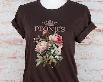 Peonies French Graphic T-shirt: Shabby Chic Garden Tee