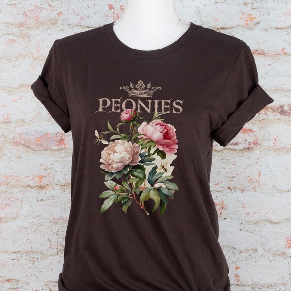 Peonies French Graphic T-shirt, Gift for Her, Shabby Chic Statement Tee, Active Wear, Spring Summer Garden