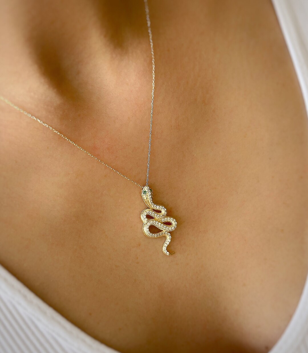 Gold Snake Pendant Necklace 14K Solid Gold Dainty Necklace Etsy