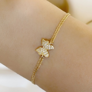 Butterfly Bracelet, 14K Solid Gold Animal Bracelet, Christmas gift, Gift For Her, Birthday Gift, Solid Gold Butterfly Charm Bracelet, gift