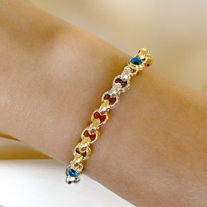 Solid Gold 3 Colors, Heavy Rolo Bracelet, 14K Gold Big Rolo Links, Round Belcher Chain, Thick Chain for Women, 14K, Jewelry, Christmas Gift