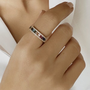 Solid Gold Rainbow  Multi Sapphire Eternity Band Ring , 14K Yellow Gold Full Eternity Band Ring, Multi Gemstone Ring, Anniversary Ring