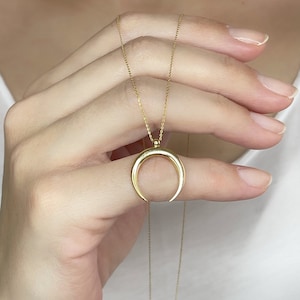 14k Solid Gold Moon Necklace,Real Gold Crescent Necklace, Dainty Necklace, Minimalist Necklace, Birthday gift,14K Real Gold Crescent Moon