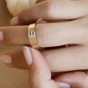 Anillo con inicial de diamante, anillo con letra de oro macizo de 14 k, regalos personalizados, anillo de oro de 14 k, anillo de diamante personalizado, anillo con nombre personalizado, Navidad