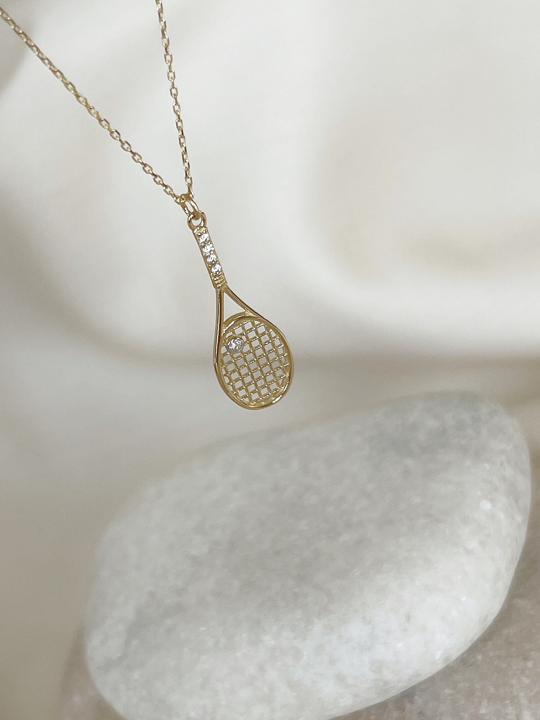 Tennis Racket Necklace, 14K Solid Gold Tennis Racquet Necklace, Sport's ...