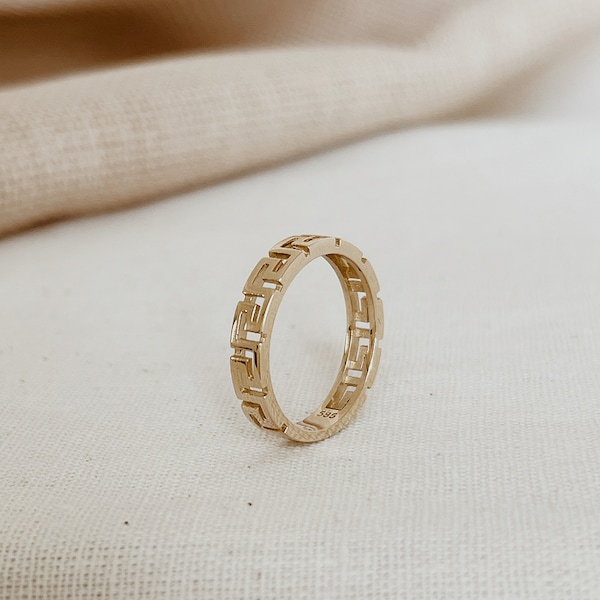 Labyrinth Ring, 14k Solid Gold Ring, Minimalist Ring, Meander Ring, Greek Key Ring, Meander jewelry, Birthday Gift, Christmas Gift,