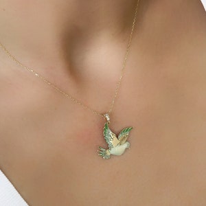 Sparrow Bird 14 Carat Gold Charm Necklace, 14 Carat Gold Dove Necklace, Minimalist Gold Necklace, Gold Dove Necklace, Real Gold Jewelry
