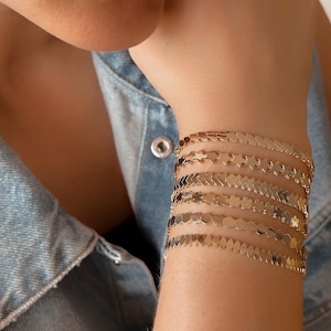 Armband i massivt 14K guld med stapelkedjor, stjärnarmband i guld, hängande kedja, armband i gult guld med prästkragar, armband i bikakemodell, julklapp