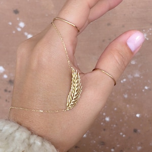 Solid Gold Wheat Necklace, 14k Gold Wheat Nature Necklace, Valentine Day Gift, Wedding Gift, Gold Wheat Head Necklace gift for her,Real gold