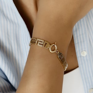 14K Solid Gold Greek Key Bracelet, Jewelry Gold 14K, Jewelry Gift for Women, Greek Key Bracelet, Solid Gold Unisex, Handmade, Christmas Gift