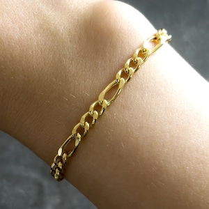 14K Solid Gold Figaro Chain Bracelet, Italian Figaro Chain Link, Real Gold Dainty Bracelet, Stacking Bracelet,  Classic and Versatile Design