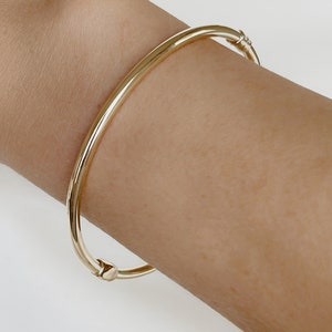 14K Solid Gold Bangle Bracelet, Classic Bangle Bracelet for Her, 14K Hinged Bracelet, Rose gold or yellow gold or white gold, 14K Bangle