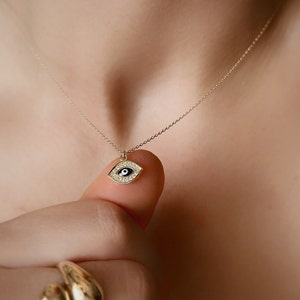 14k  Solid Gold Evil Eye Necklace, Dainty Evil Eye Pendant, 14K Gold Evil Eye Jewelry, Bridesmaid Gift, Lucky Pendant, Anniversary Gift,