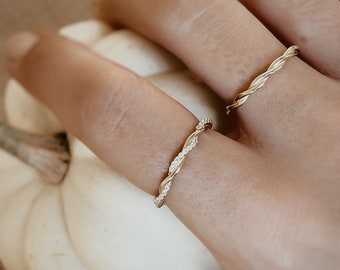 14K echt goud gedraaide stapelring, 14K trouwring, massief gouden sieraden, massief gouden ring, huwelijkscadeau, Valentijnsdagcadeau, 14K sieraden