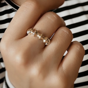14K Solid Gold Bamboo Ring, Bone Model Ring, Ripple Ring, 14k Gold Real Gold, Stacking Ring, Mother&#39;s Day Gift, Wedding Jewelry