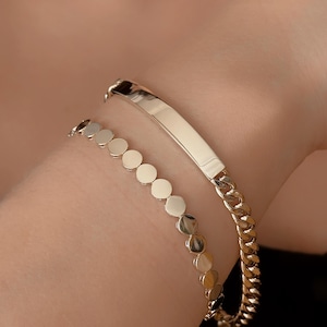 14K Gold ID Bracelet Or Disc Chain Bracelet, Nameplate Bracelet,Personalized Gold Bracelet, Engraved Bracelet,Double Stacking Chain Bracelet