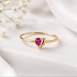 14K Solid Gold Heart Ring, Lab-Grown Ruby, Blue Stone Ring, Elegant Gold Jewelry, Birthstone, Christmas Gift, Mother's Day, Halloween
