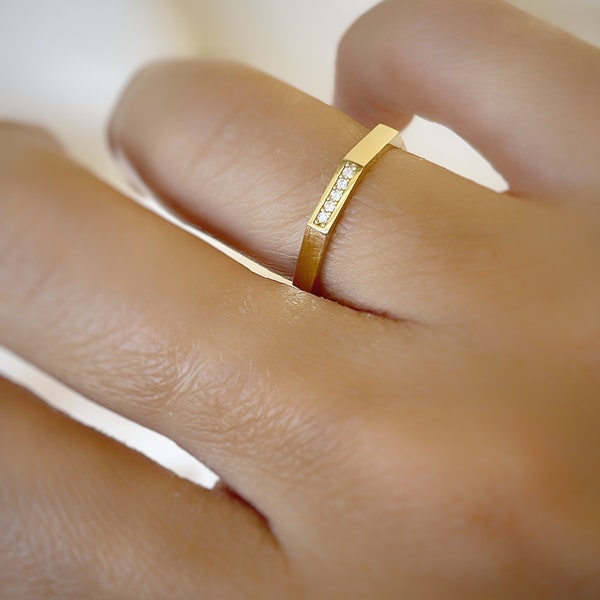 Unique Thin Octagon Gold Ring, 14k Solid Gold Ring, Bolt Shape Ring, Simple Minimalist Ring, Wedding Ring, Engagement Band, Christmas gifts