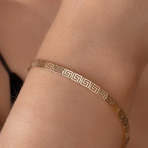 14k Solid Gold Greek Key Bracelet, Jewelry Gold 14k, Jewelry Gift for Her, Greek Key Bangle, Solid Gold Unisex, Wedding Jewelry,Maze Pattern