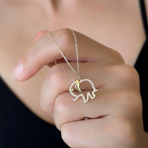 Solid Gold Elephant Necklace, 14k Yellow Gold Necklace, 14K Solid Gold Small Elephant Pendant Charm,14K Gold Elephant Necklace For Good Luck