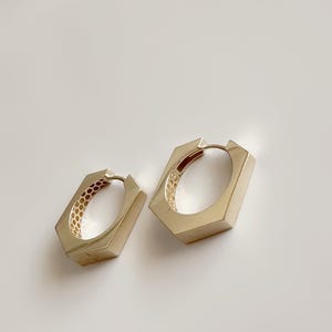 14K Gold Hexagon Earrings, Yellow Gold Hexagon Hoop Earrings, Geometric Gold Earrings, Engagement Gift, Pentagon Hoop for Women Gift