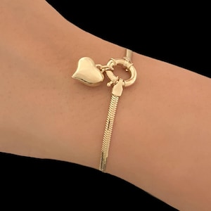 14k Solid Gold Bracelet, Herringbone Chain Bracelet,Handmade Snake Bracelet, Real Gold Bracelet, Star heart bracelet, Mothers Day Gifts