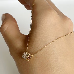 14K Gold Cube Necklace, 14k solid gold jewelry, Tiny dice necklace, Delicate cube necklace, Birthday Gift, Valentine&#39;s Day, Christmas gift