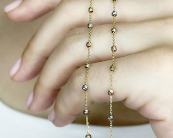 Collana con palline gialle, rosa e bianche in oro 14 carati, gioielli con palline colorate per donna, elegante collana con catena a palline, San Valentino, festa della mamma